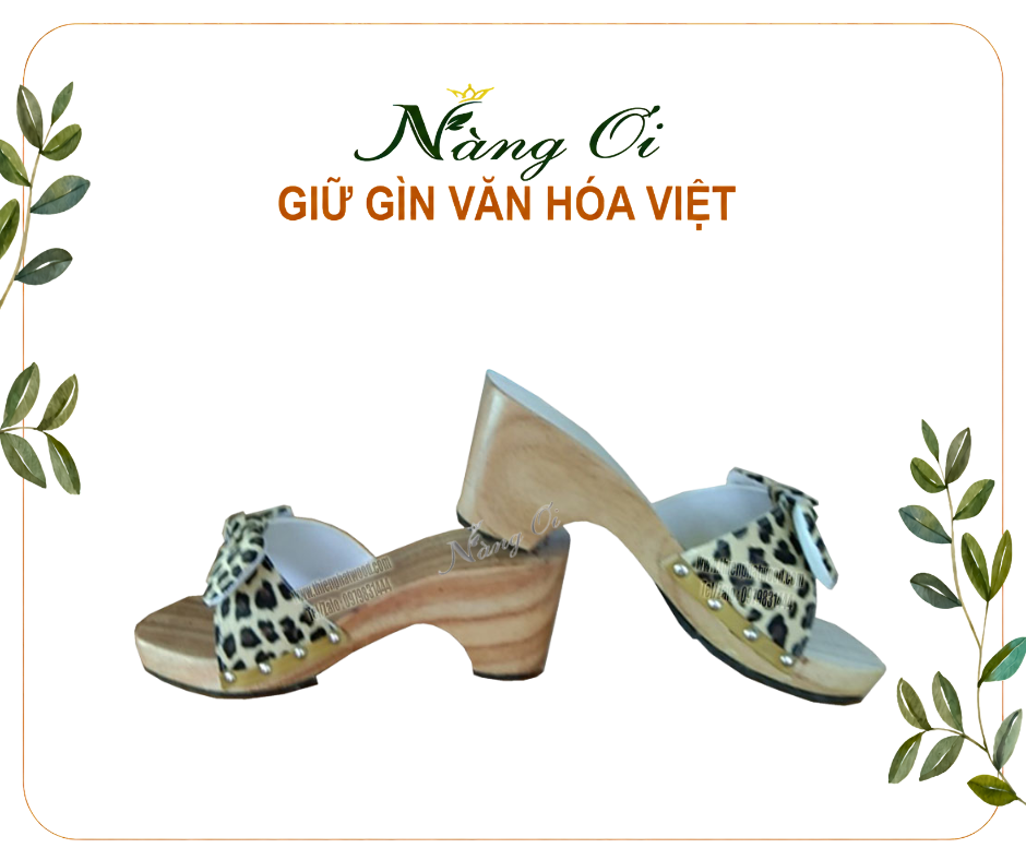 guốc mộc nữ cao 7cm quai da báo nổi bật